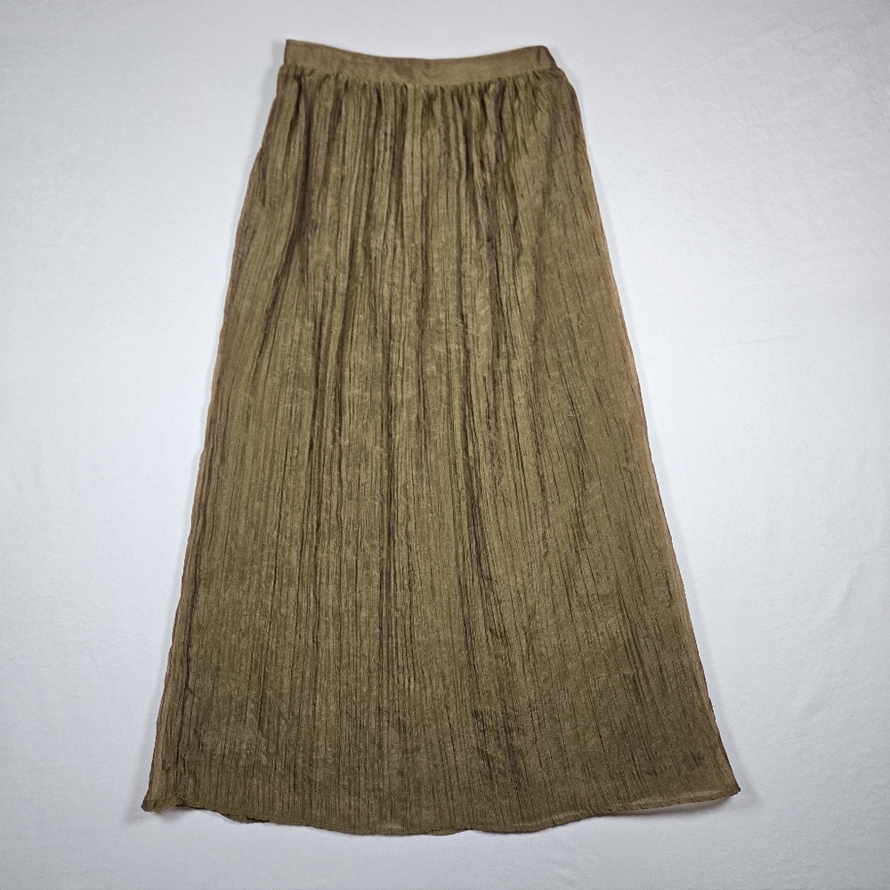 Zara Bronze Gold Crinkle Plissé Pleated Midi Skirt XS